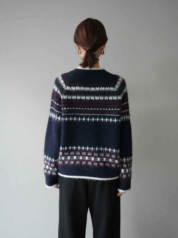 [SET]求心柄ウッドボタンニットカーディガン+求心柄ウッドボタンニットカーディガン(2set)