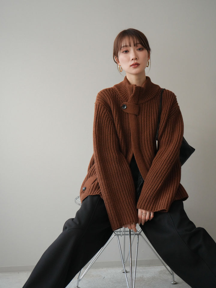 [SET]畦編みボトルネックZIPニットカーディガン+畦編みボトルネックZIPニットカーディガン(2set)