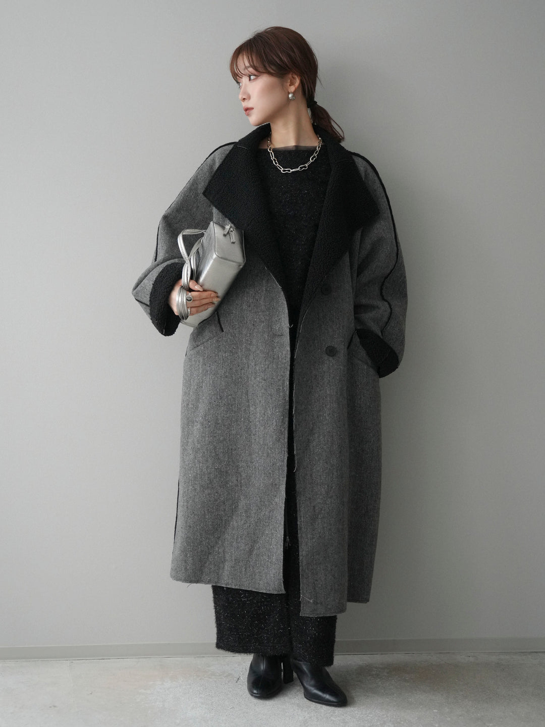 [SET]アウトシーム裏ボアコート+ラメシャギートップス(2set)