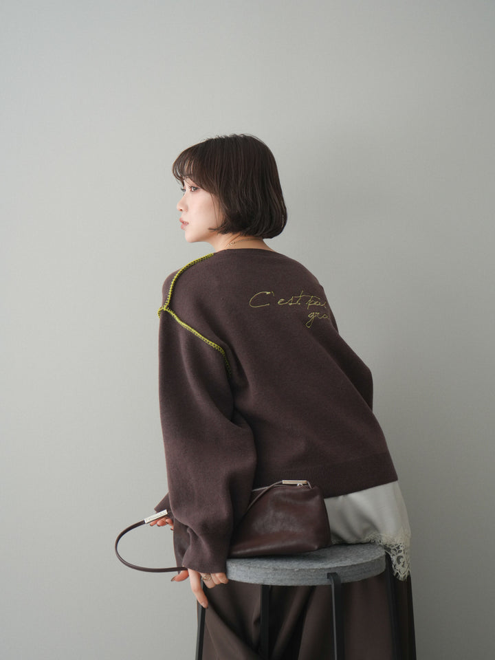 [SET]バックロゴ刺繍配色ステッチニットプルオーバー+選べるアクセセット(2set)