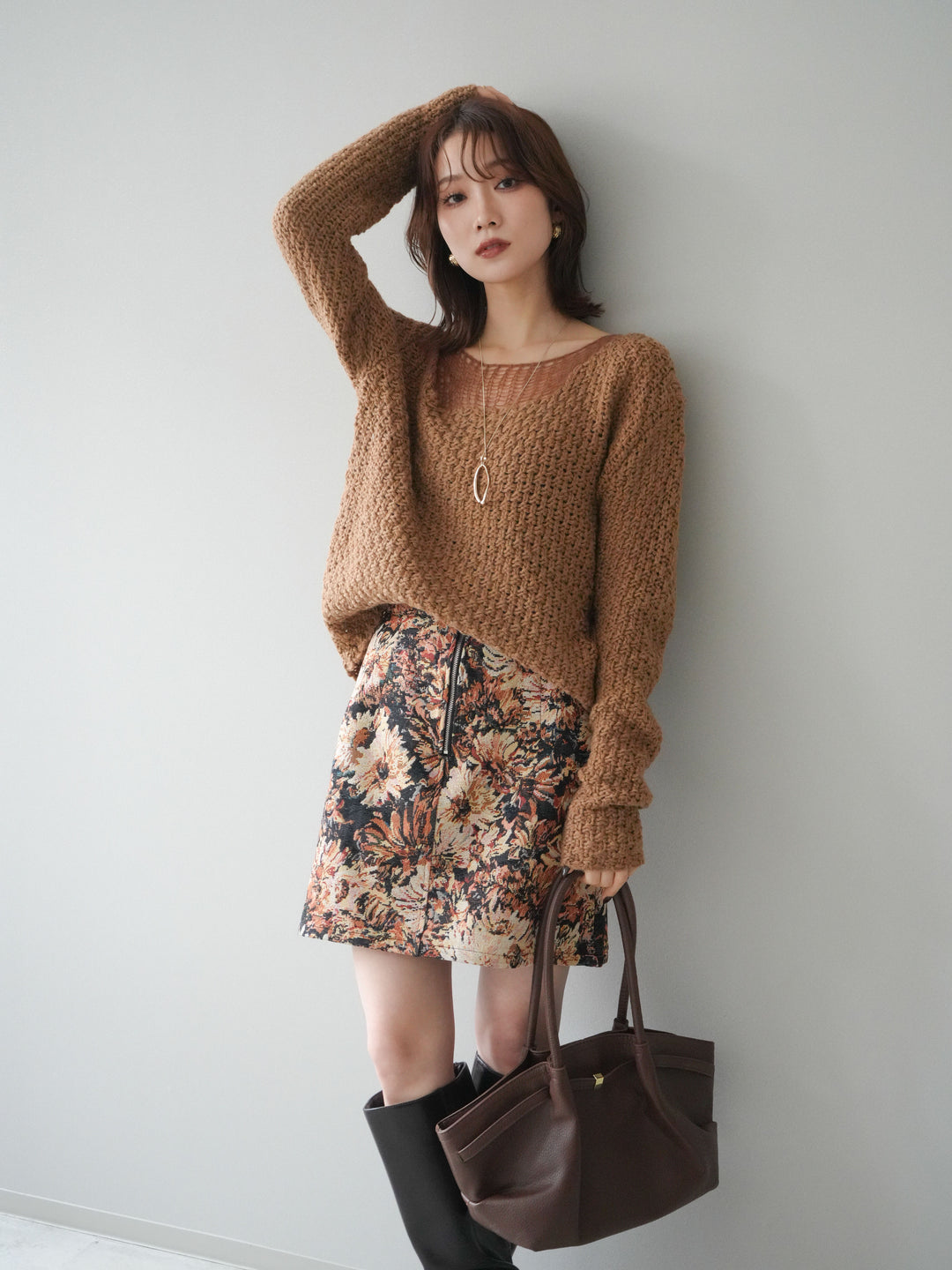 [予約]ダメージデザインニットプルオーバー/camel