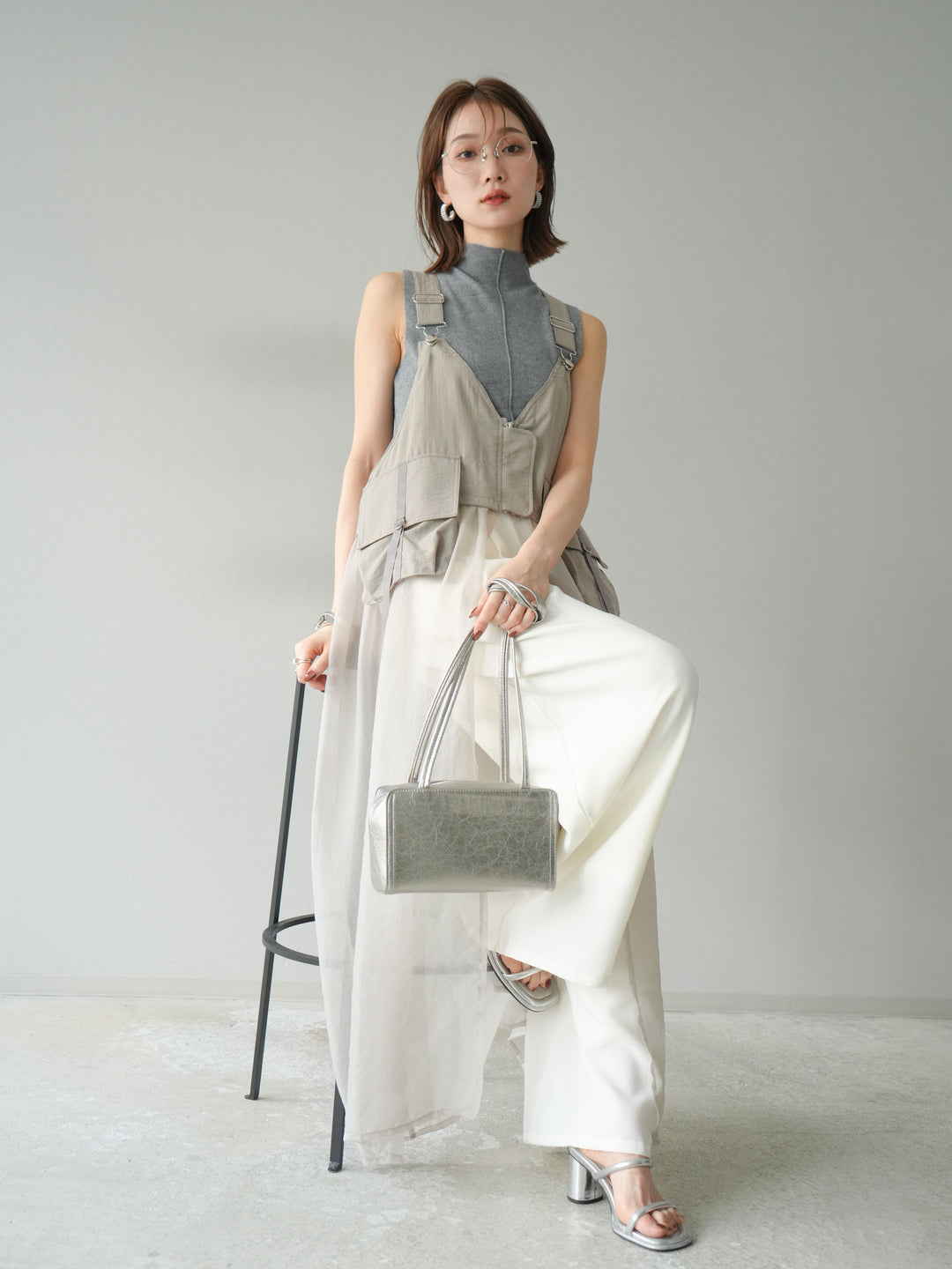 [SET] 戰術背心歐根紗洋裝 + 麻質寬鬆寬褲 (2 件套)