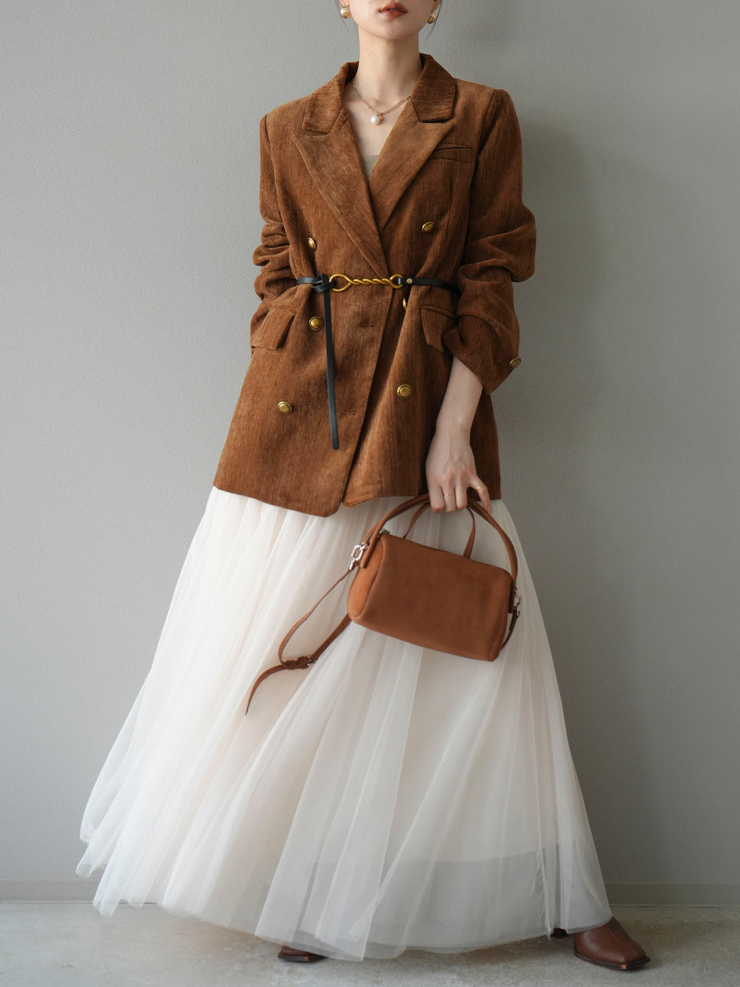 [SET]ベロアダブルジャケット+チュールボリュームスカート(2set)