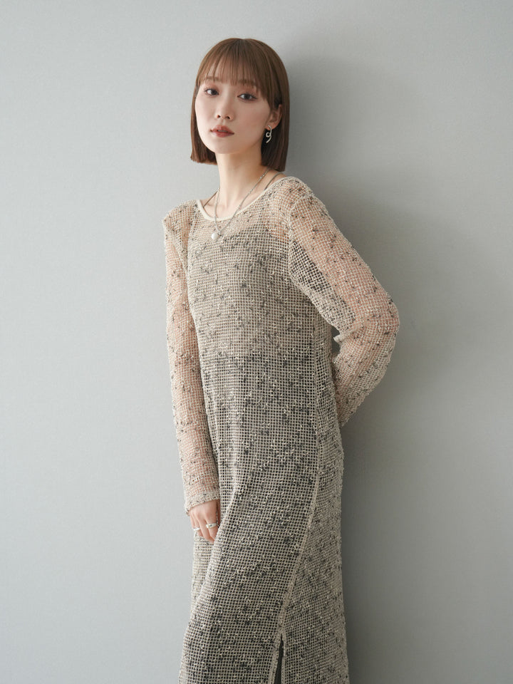 [預購] 鏤空網眼露背洋裝/象牙白