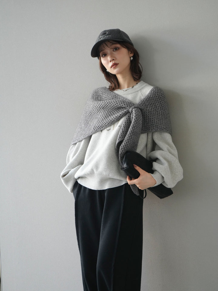 [予約]スウェットライクビーズロゴ刺繍ニットプルオーバー/oatmeal