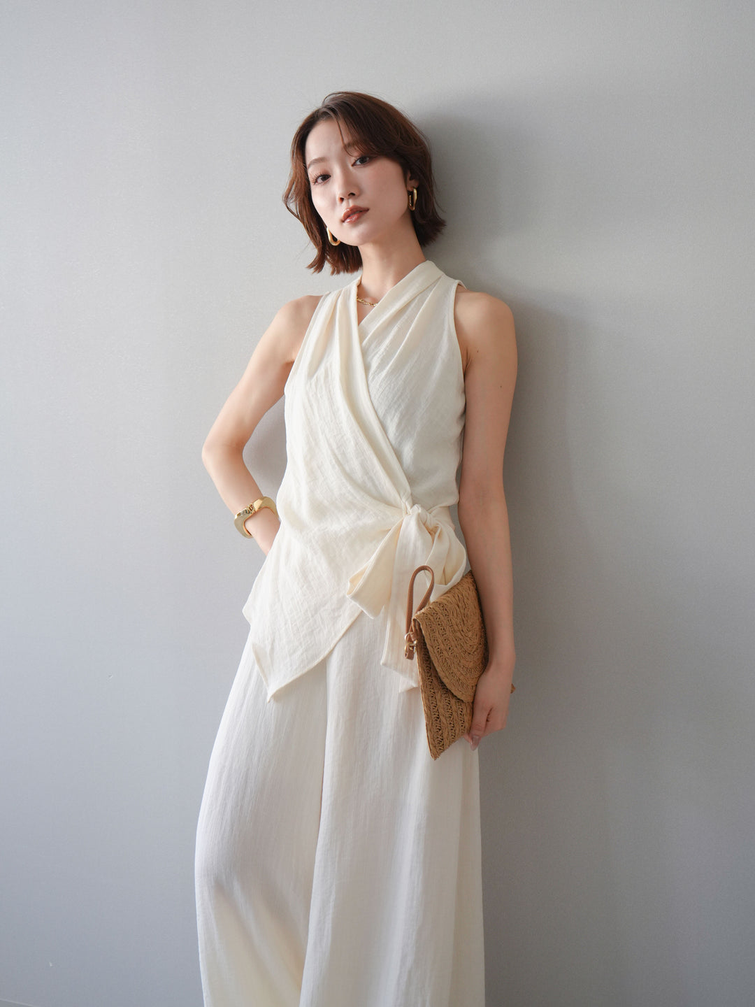 【套裝】裹身無袖上衣和闊腿褲套裝（2套）+裹身無袖上衣和闊腿褲套裝（2套）（2套）