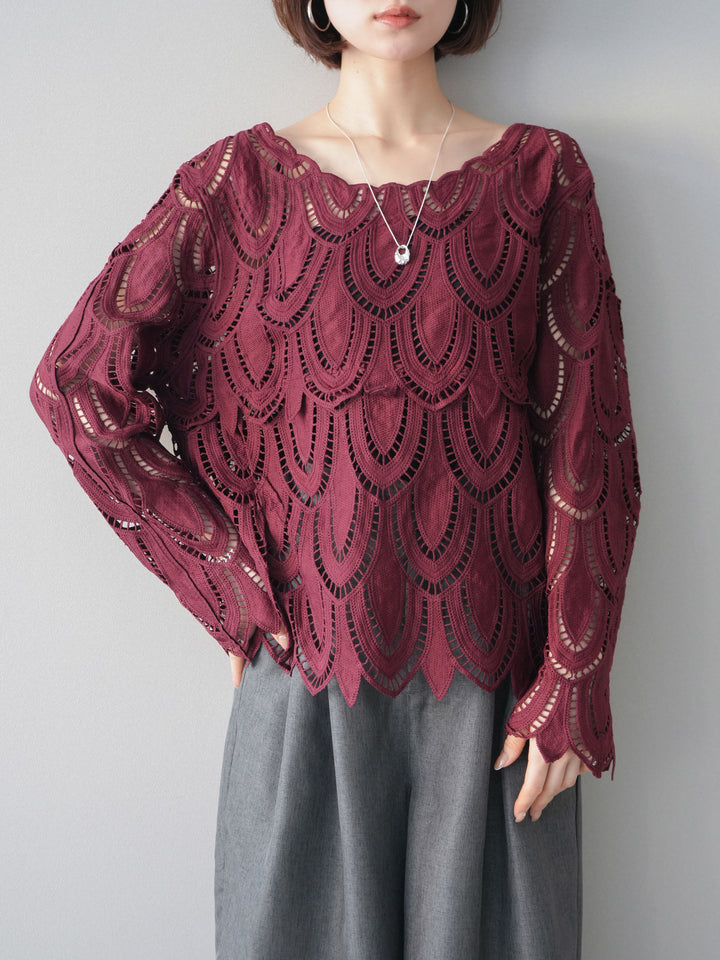 [予約]透かしコードレースブラウス/bordeaux