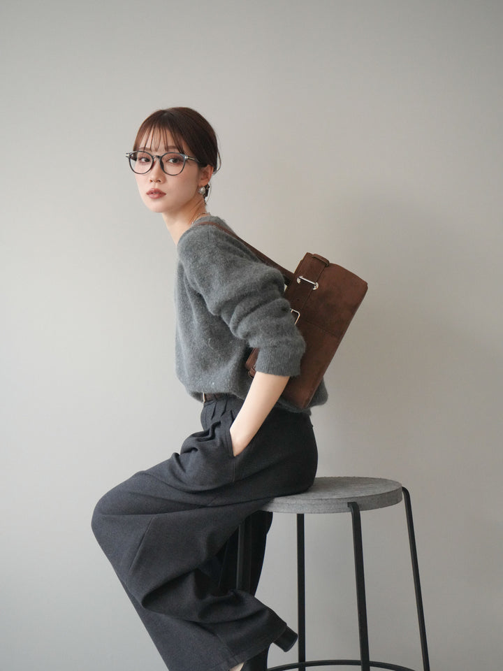 [予約]シュシュ付きアンゴラタッチVネックニットプルオーバー/gray