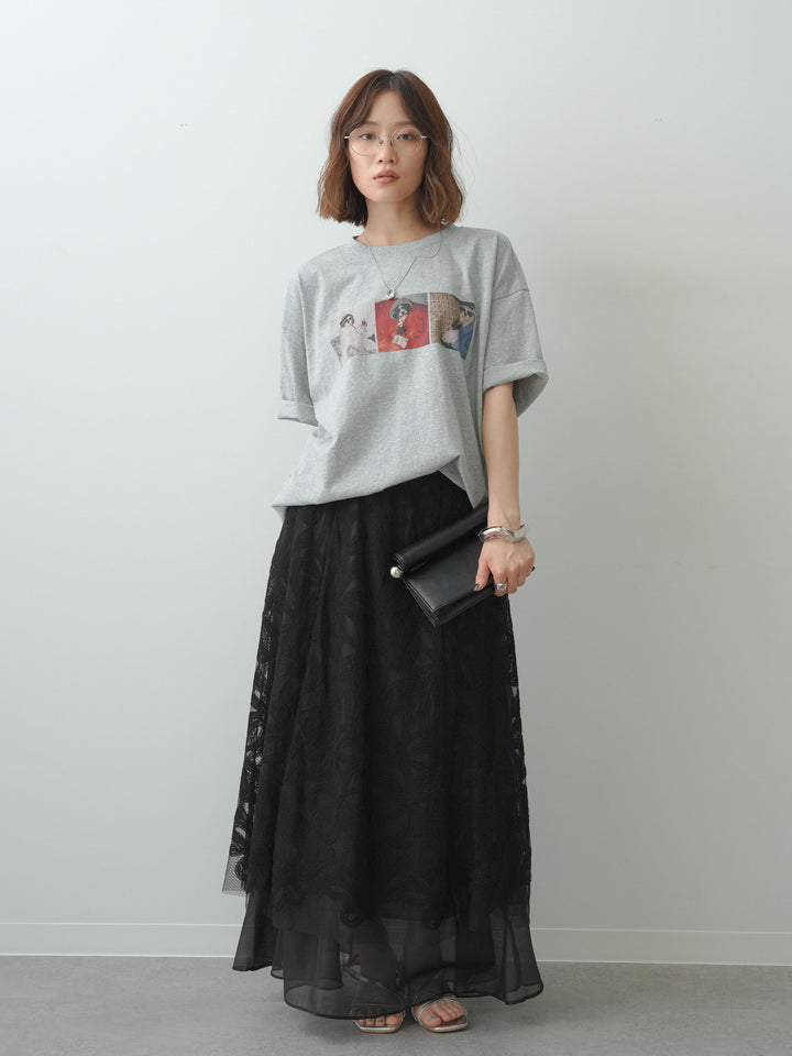 [SET]スリードッグフォトボックスTEE+フラワーレースレイヤードスカート(2set)