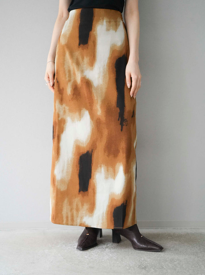 [予約]ニュアンスプリントIラインスカート/ブラウン