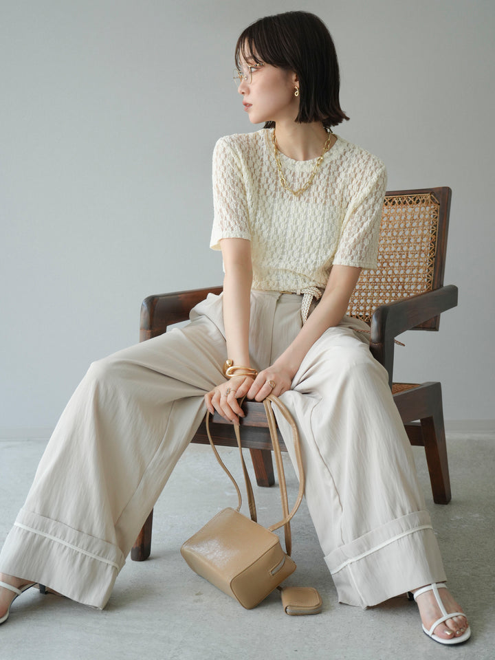 【預購】剪裁蕾絲T卹/象牙白