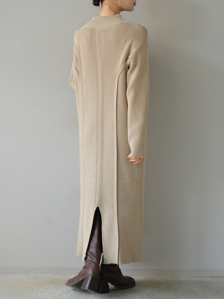 [SET] 不對稱繫帶高領針織連身裙 + 可選飾品套裝 (2套)