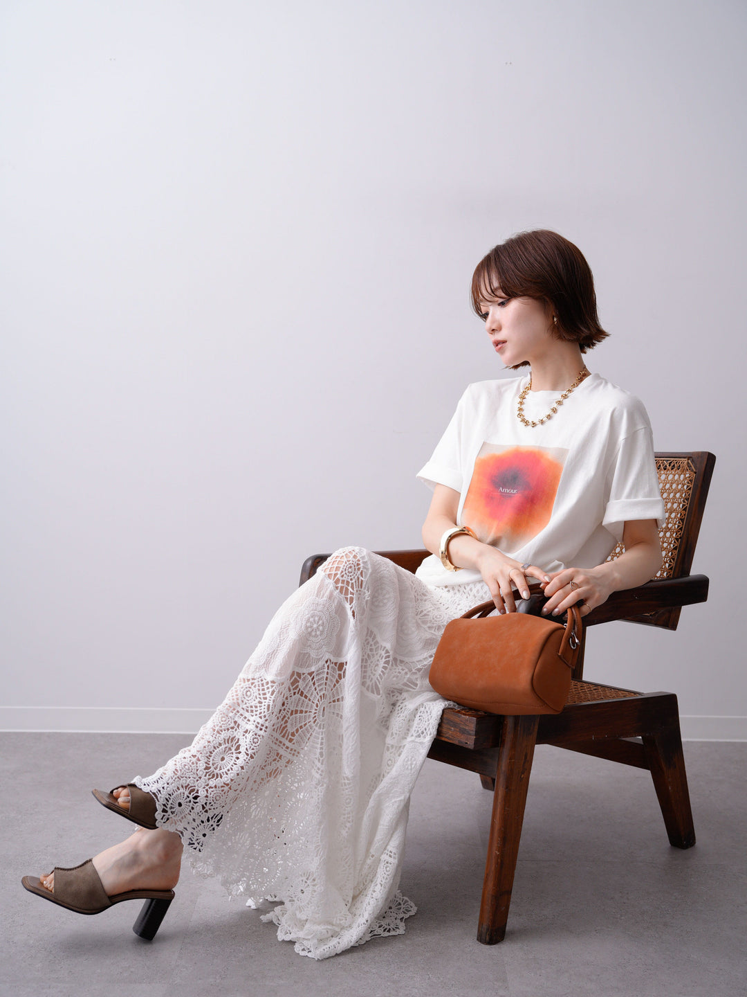 [SET]ニュアンスフローラルフォトTEE+クロシェマキシスカート(2set)