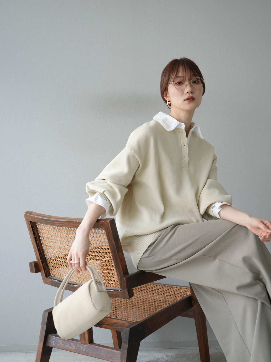 【SET】翻領polo針織套衫+雙褶闊腿褲（2件組）