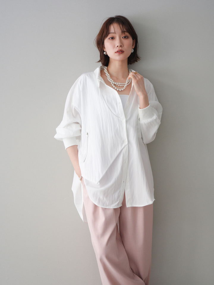 [予約]リブカフスアシンメトリーZIPデザインオーバーシャツ/offwhite
