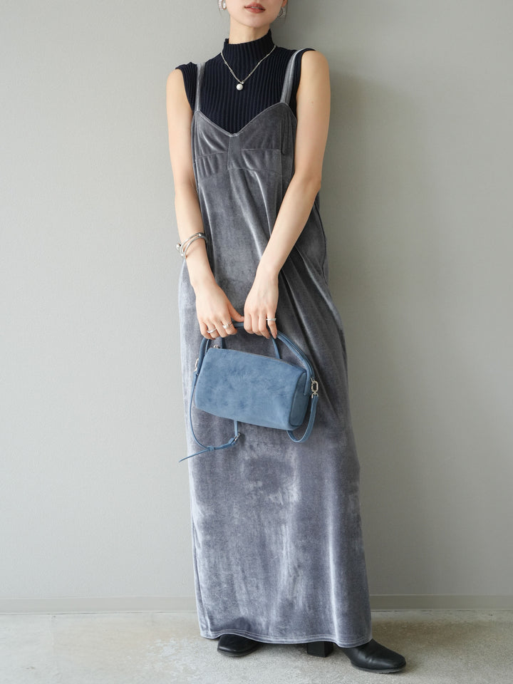 [予約]ベロアビスチェキャミワンピース/グレー