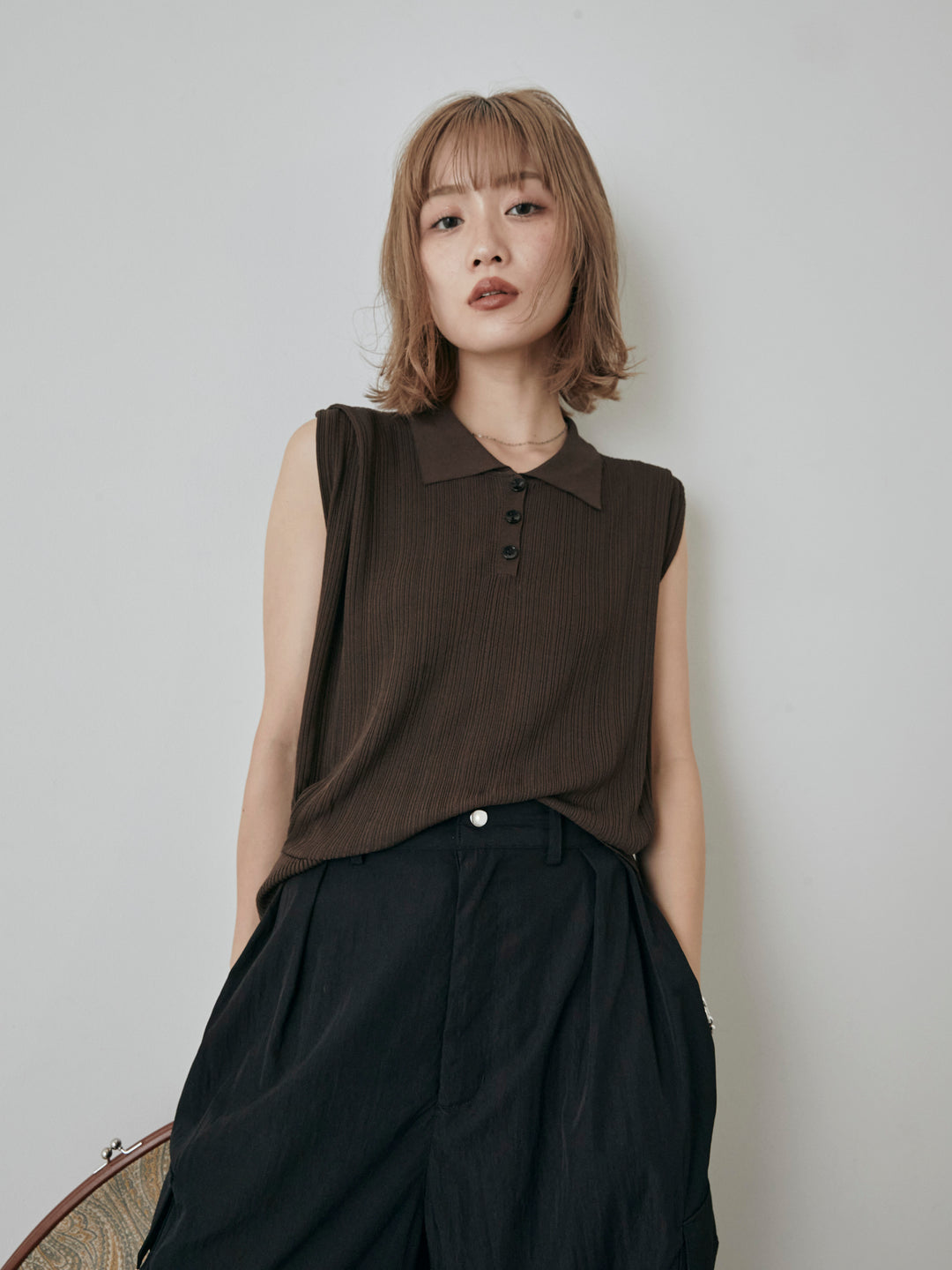 [予約]ランダムリブポロニットベスト/ブラウン