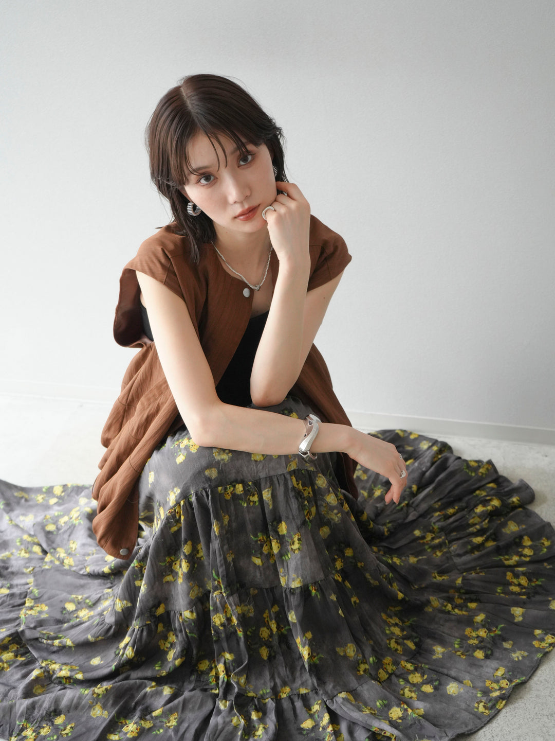 [SET]リネンライクドロストバルーンブルゾン+フラワーワッシャープリーツスカート(2set)