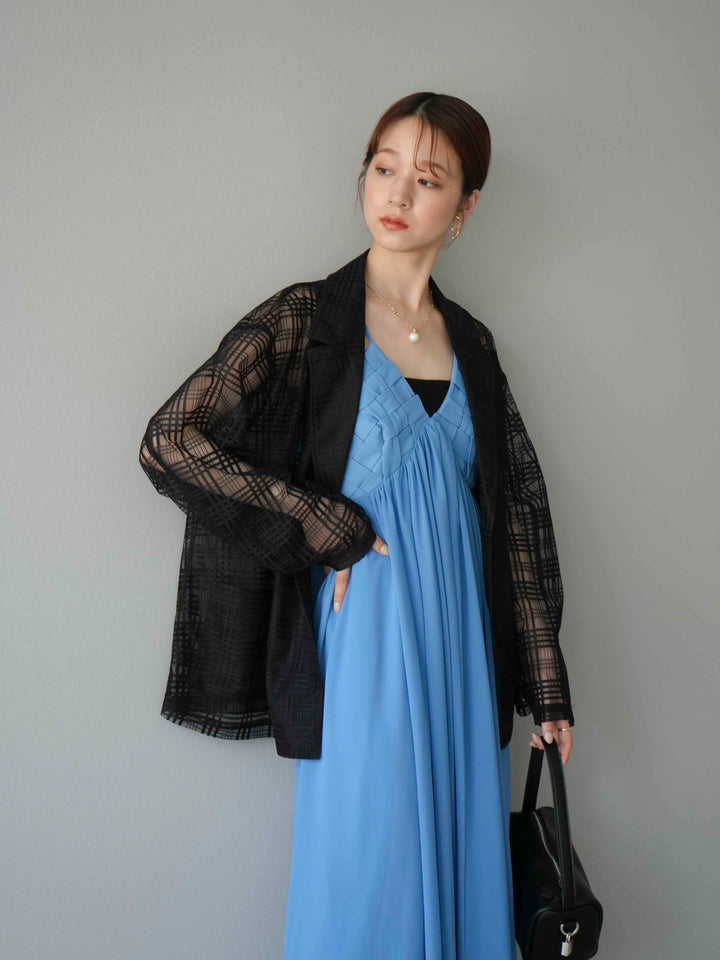 [予約]編み込みデザインシフォンワンピース/ブルー