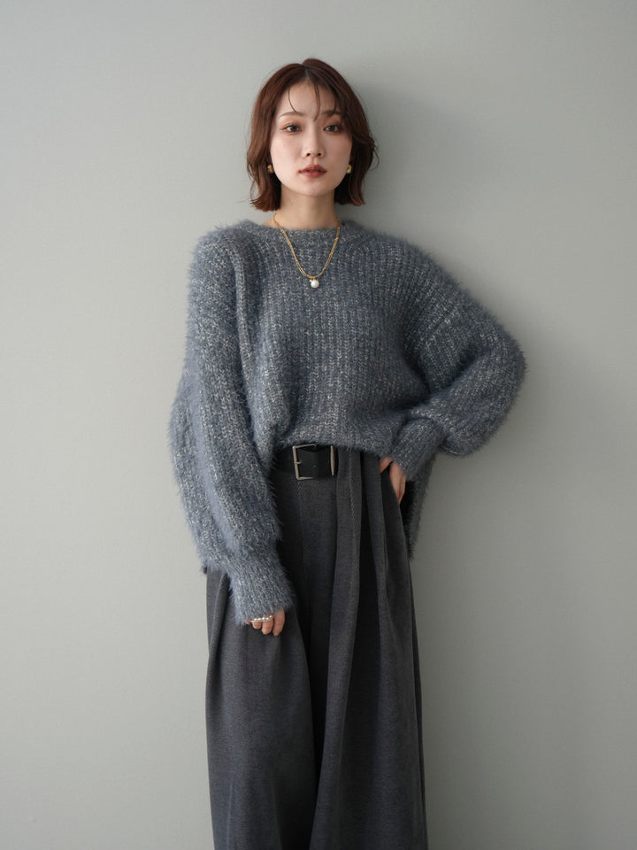 [予約]ボリュームスリーブシャギー MIXニットプルオーバー/charcoal
