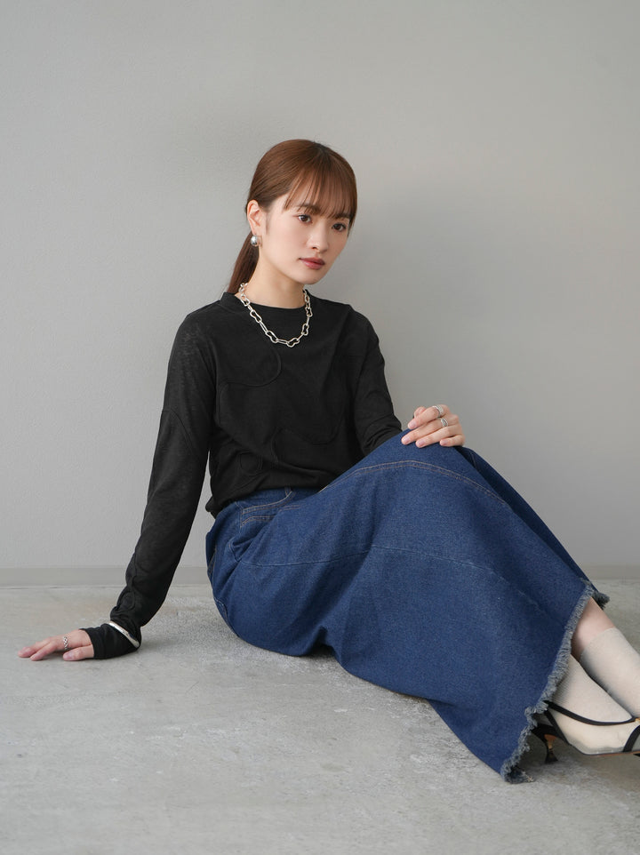 [預購] 繩繡透視長袖T卹 / 黑色