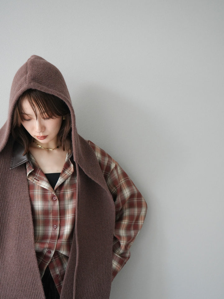 [SET]レザー襟オンブレチェックオーバーシャツ +クラッシュベロアナロースカート(2set)