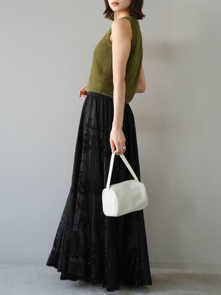 [予約]アンティーク柄フロッキーマキシスカート/ブラック