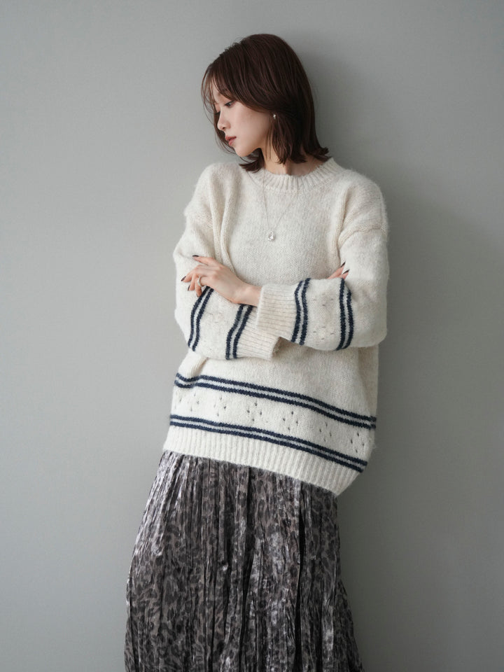 [予約]クルーネックラインボーダーニットプルオーバー/white