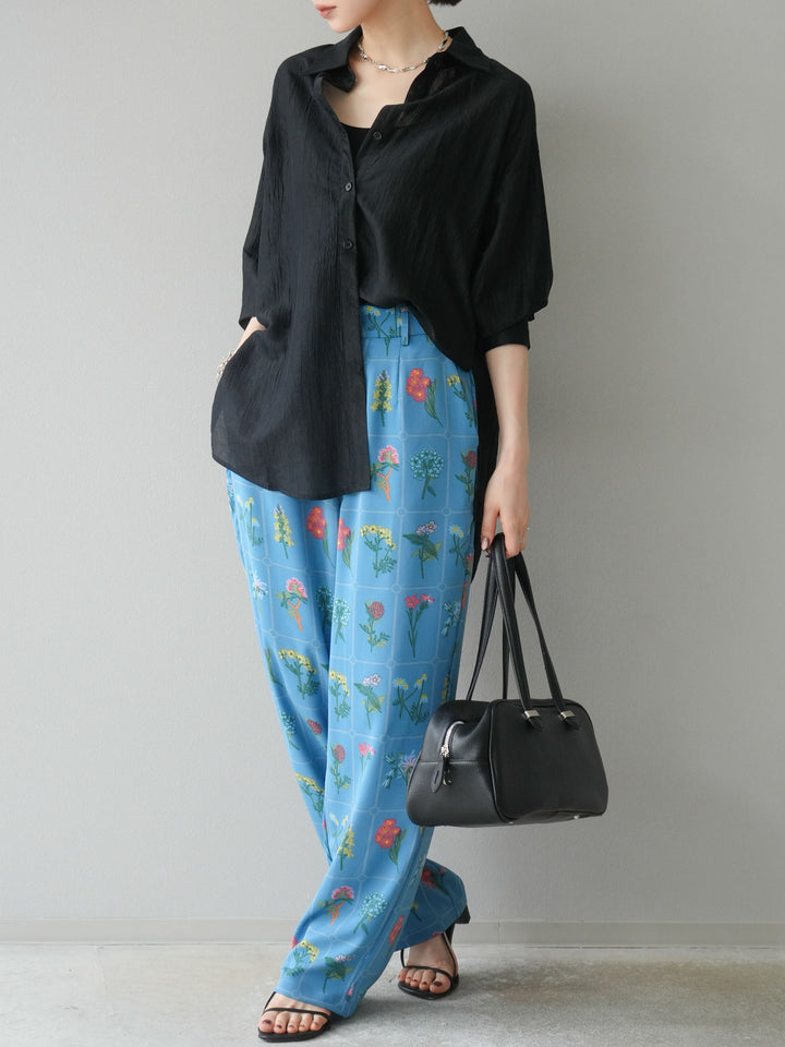 [予約]パッチワークフラワープリントイージーパンツ/ブルー