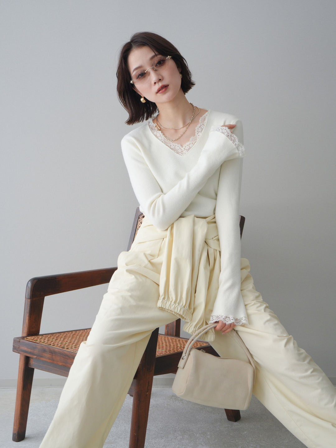 [SET]レースドッキングVネックニットトップス+選べるアクセセット(2set)