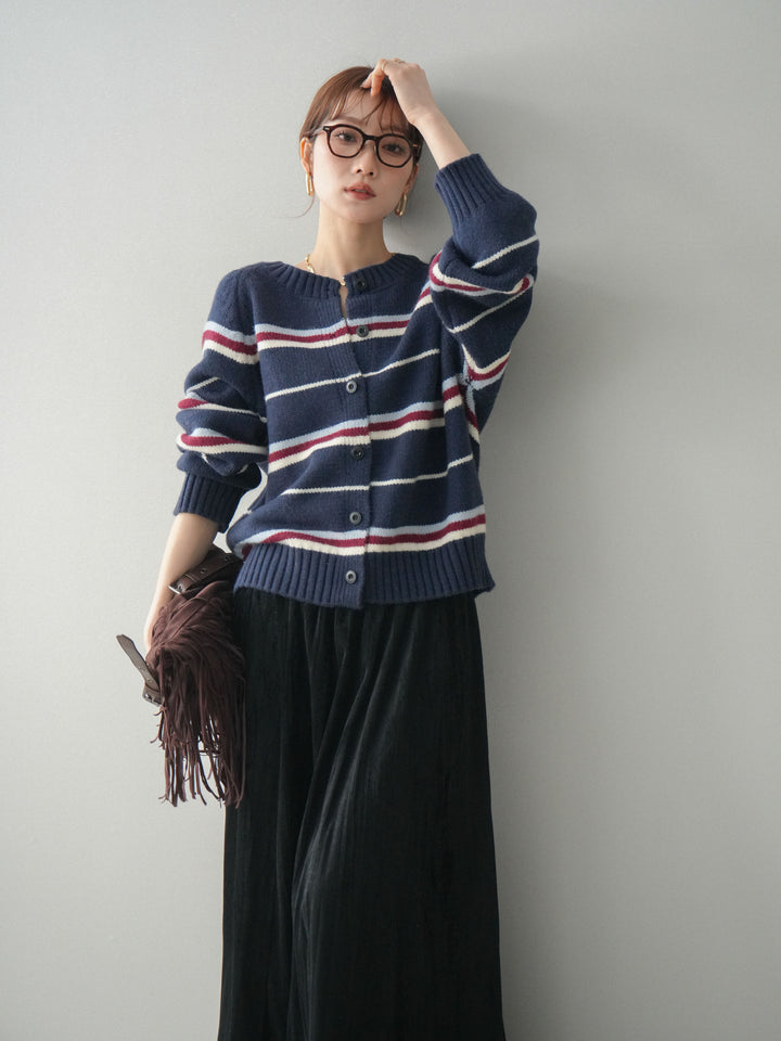 [予約]ランダムボーダーニットカーディガン/navy