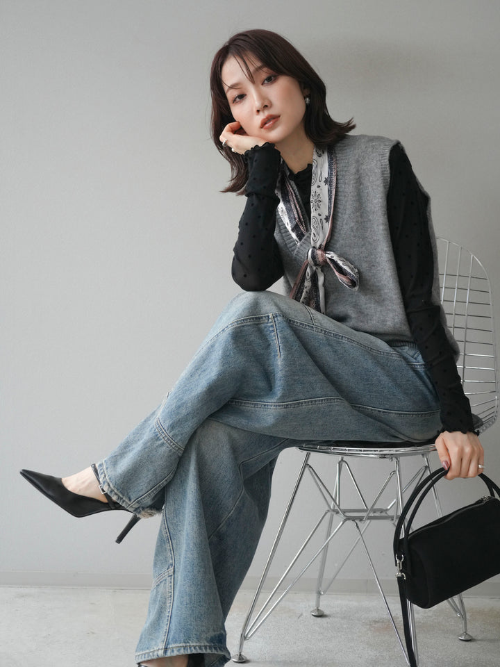 [予約]スカーフ付きニットベスト/gray