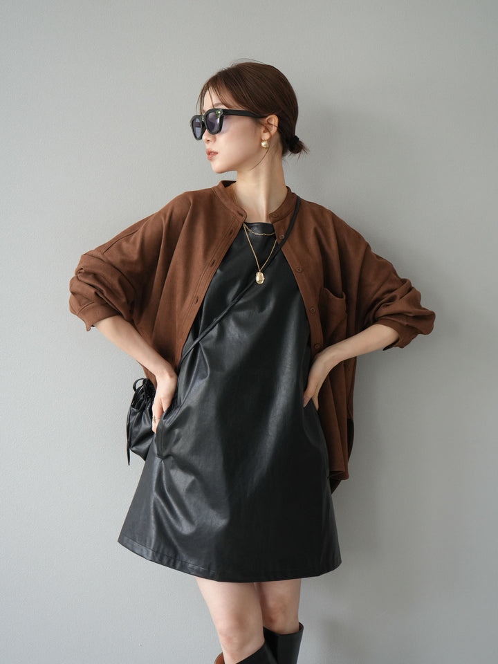 [予約]スエードバンドカラーオーバーシャツ/ブラウン