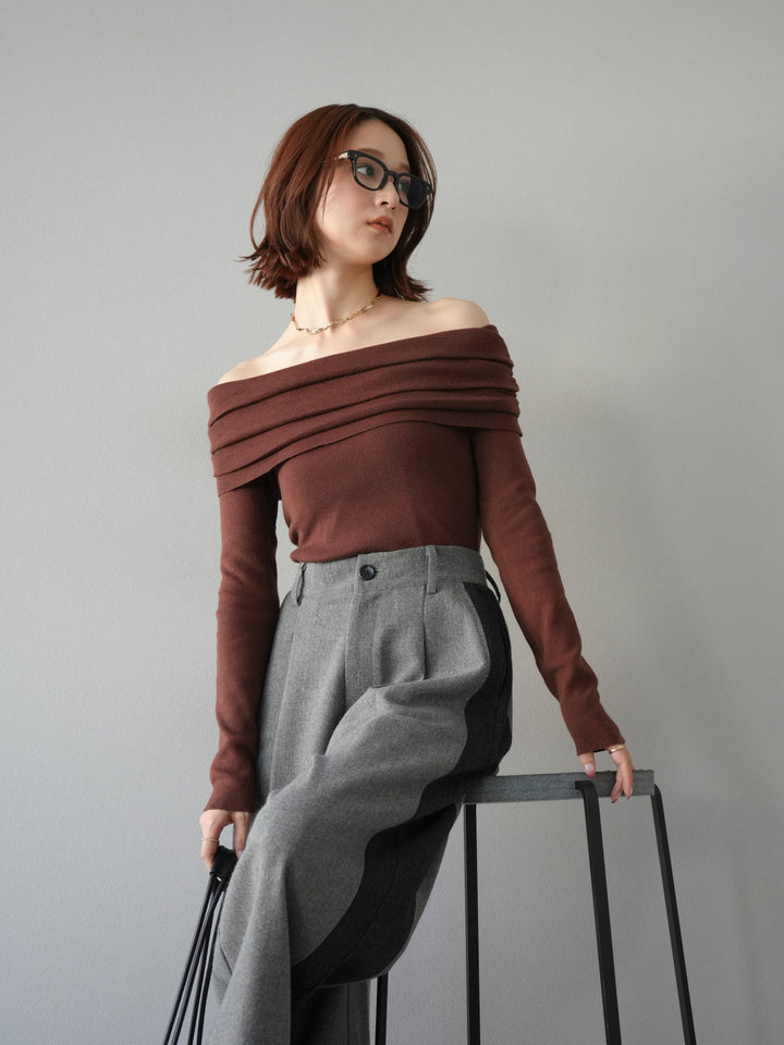[予約]オフショルニットプルオーバー/ブラウン