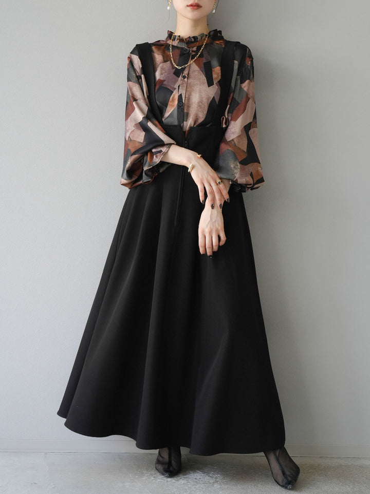 [SET]レトロプリントフリルブラウス+選べるアクセセット(2set)