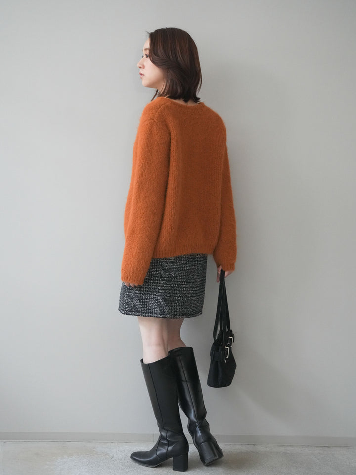 [予約]フロントZIPアソート柄ミニスカート/black