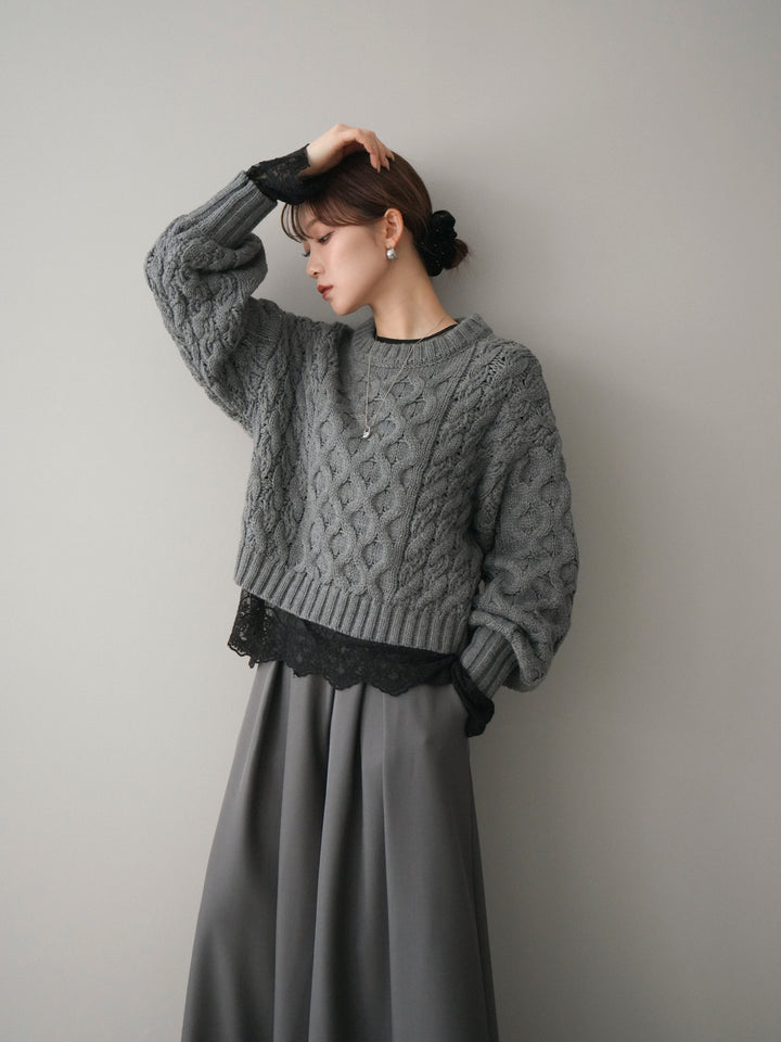 [予約]バルキーケーブルクロップドニットプルオーバー/charcoal