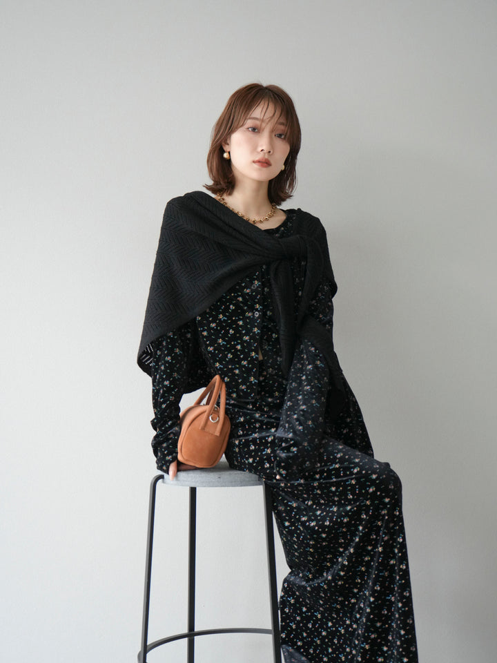 [SET]ベロアフラワープリントカーディガン+ベロアフラワープリントIラインスカート(2set)
