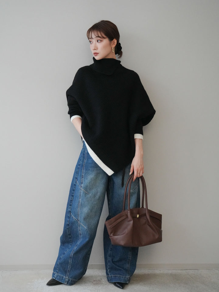 [予約]デザインステッチカーブデニムパンツ/navy