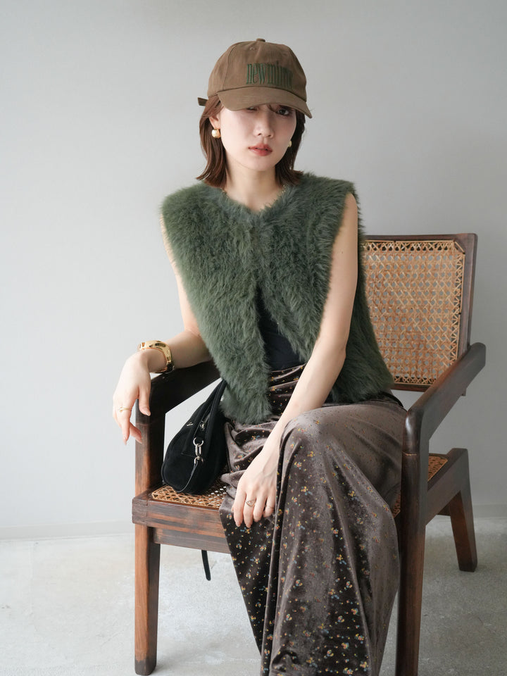 [予約]ミンクライク前後2WAYショートジレ/カーキ