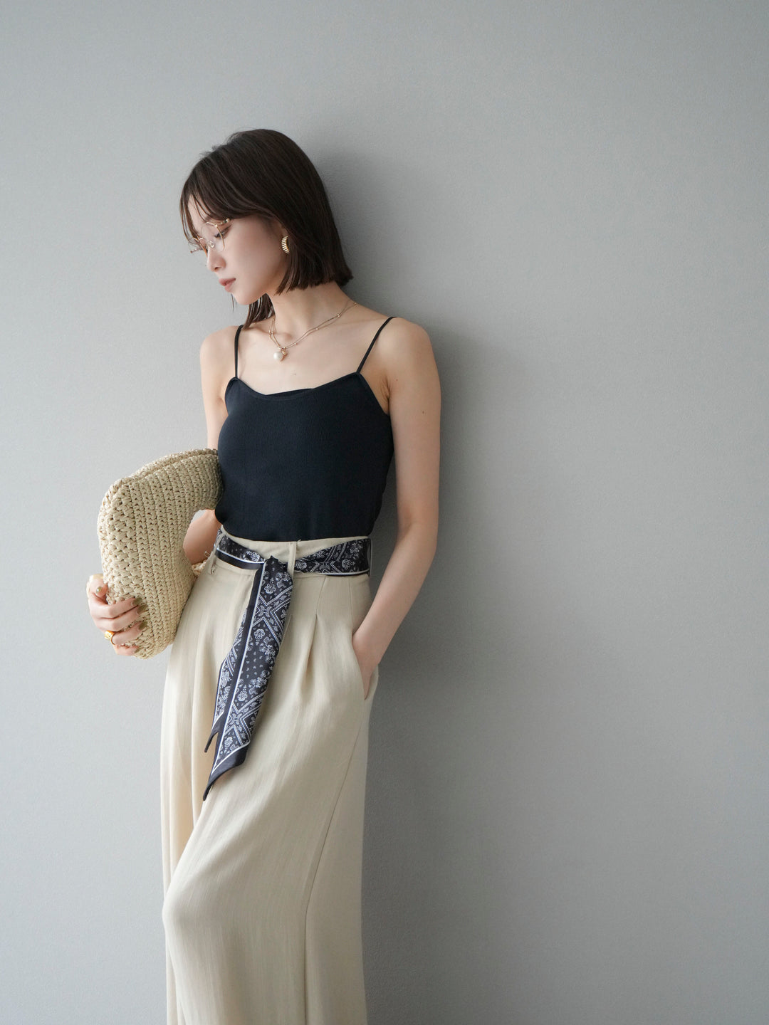 [予約]レーヨンニットキャミソール/チャコール