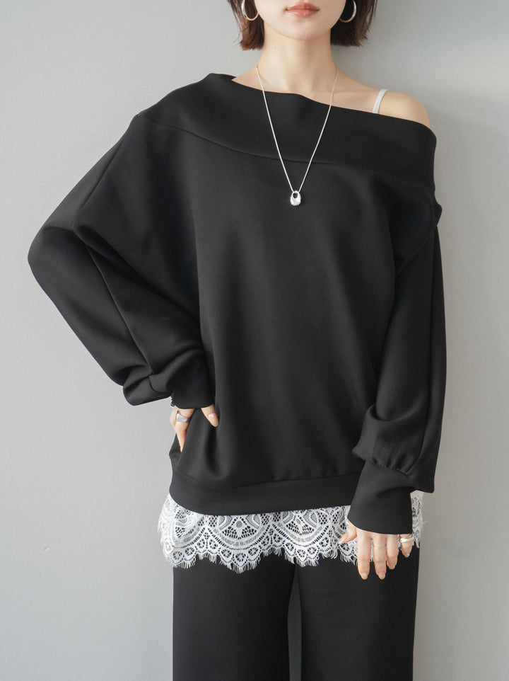 [予約]アシンメトリーオフショルポンチプルオーバー/black