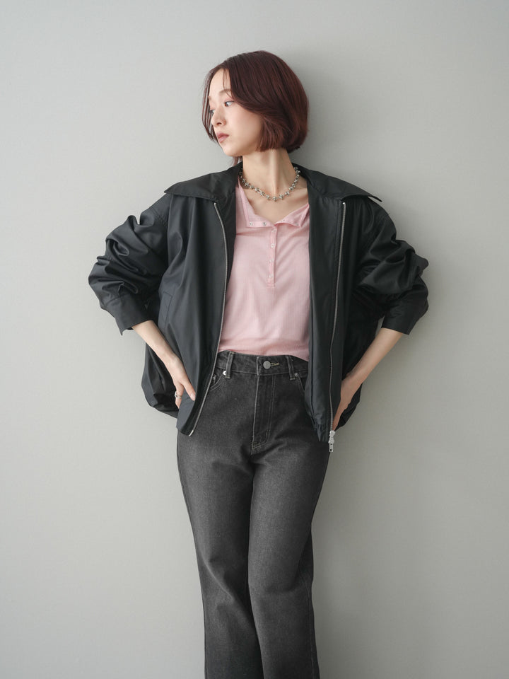 [予約]ウォッシャブルフェイクレザーバルーンジャケット/black