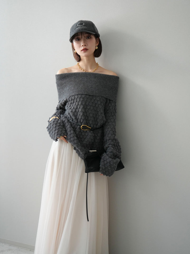 [SET]ポコポコ編みオフショルニットプルオーバー+ポコポコ編みオフショルニットプルオーバー(2set)