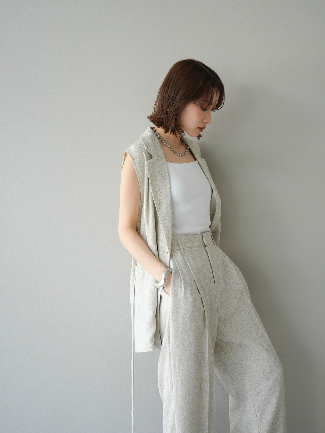 [予約]ミックスツイードジレ/アイボリー