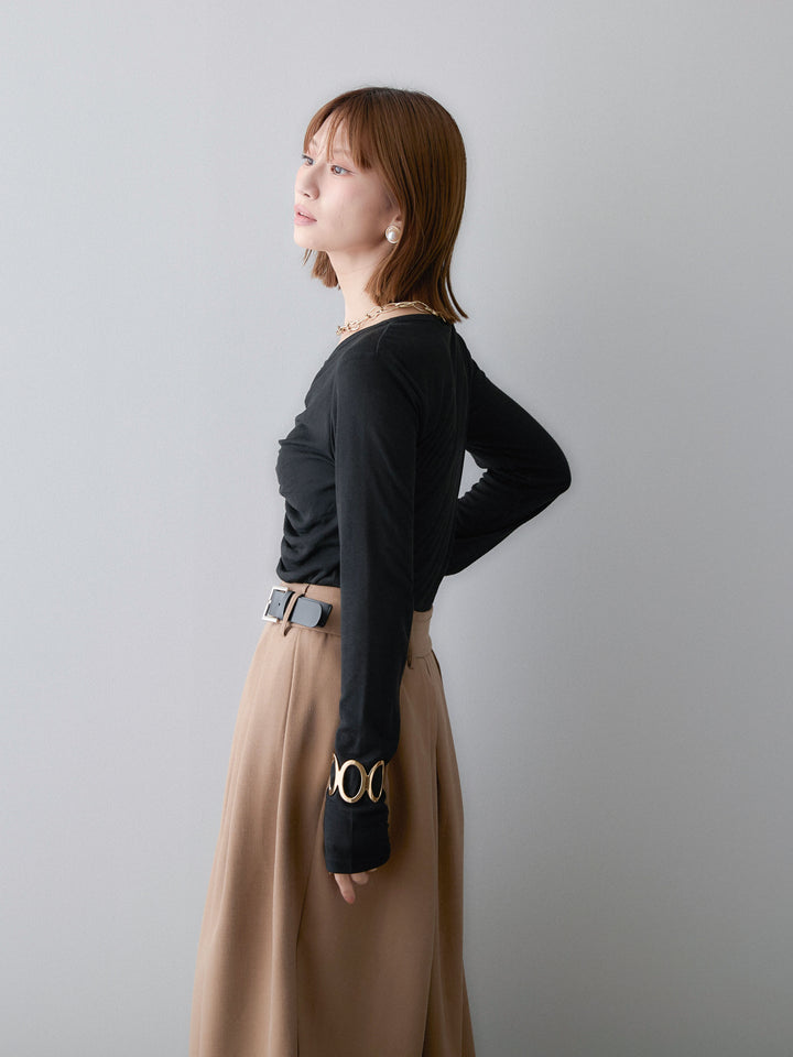 [SET]シアーフライスギャザーカーディガン+カップ付テレコリブベアキャミソール(2set)