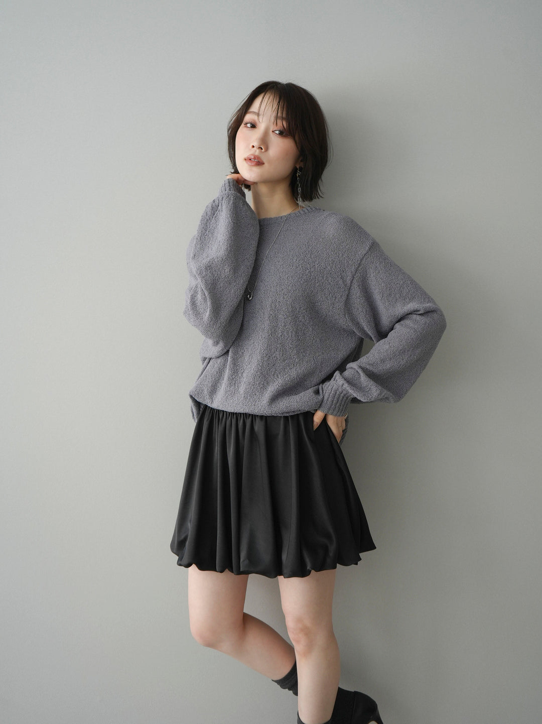 [予約]バックシアーフラワーレースニットプルオーバー/gray
