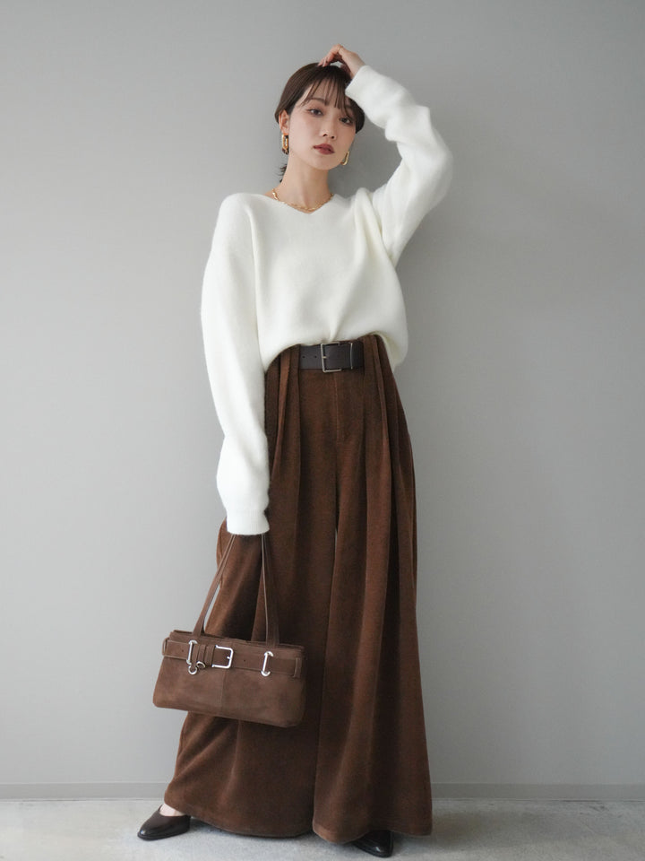 [予約]ベルトデザインループコールテンワイドパンツ(ベルト付き)/camel