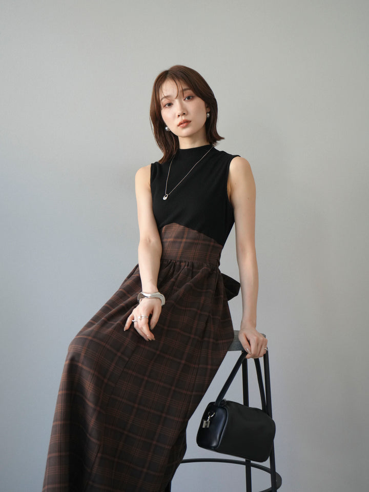 [SET]テレコ×チェックドッキングノースリワンピース+選べるアクセセット(2set)