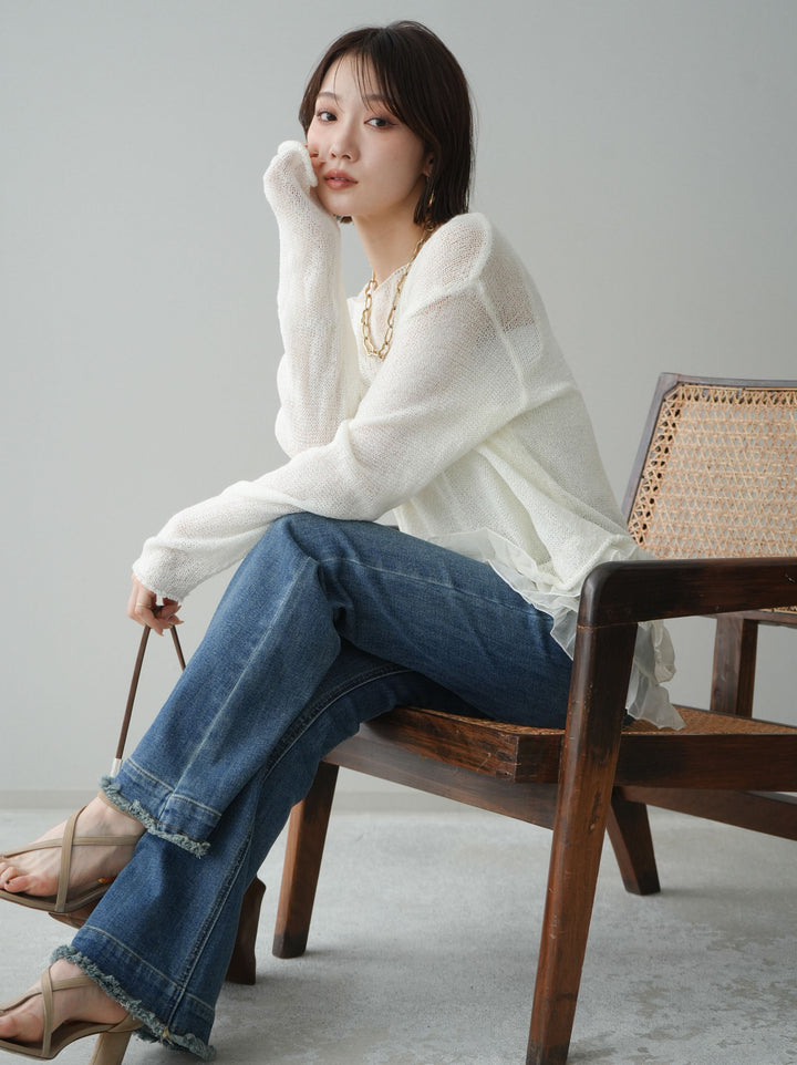 [予約]ラッフルオーガンジータンクトップ＆ニットアンサンブル/white